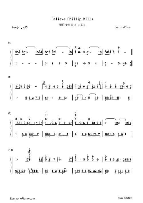 believe钢琴简谱数字双手phillipmills