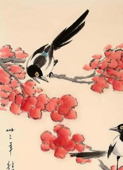 徐悲鸿红叶喜鹊