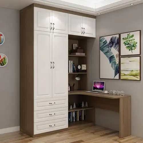 简约现代转角衣柜书桌学生书桌书架组合一体北欧收纳家用电脑桌