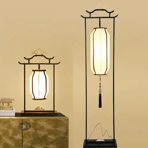 古风铁艺布艺茶室国风中国客厅落地灯中式灯笼装饰落地灯