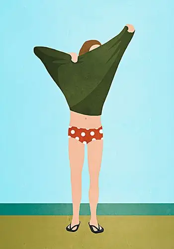 全身,人,脱衣服,站立,海滩