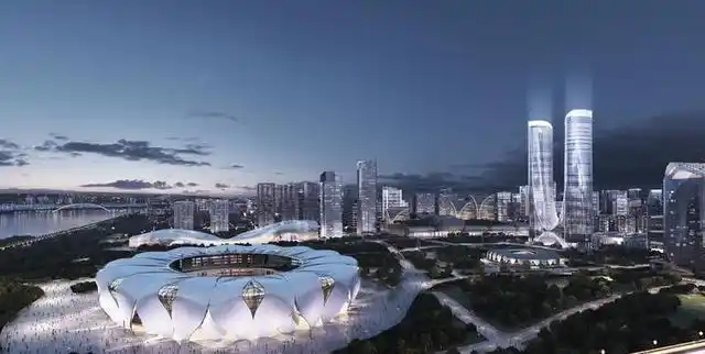 杭州最高双子塔空中相连"杭州之门"初具雏形|双塔|塔楼|拼装|钢拱