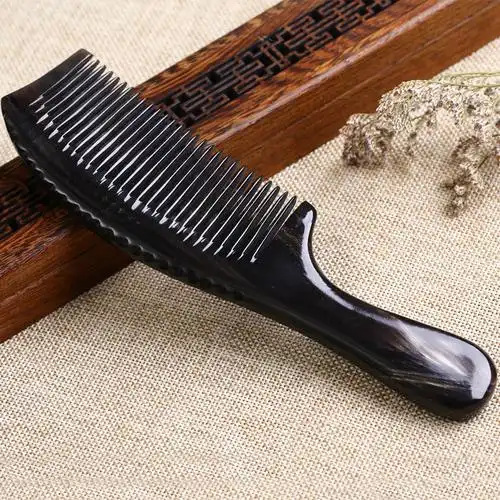 正品天然手工黑水牛角梳正品加厚水梳子圆齿生发手工梳子牛角梳_5折