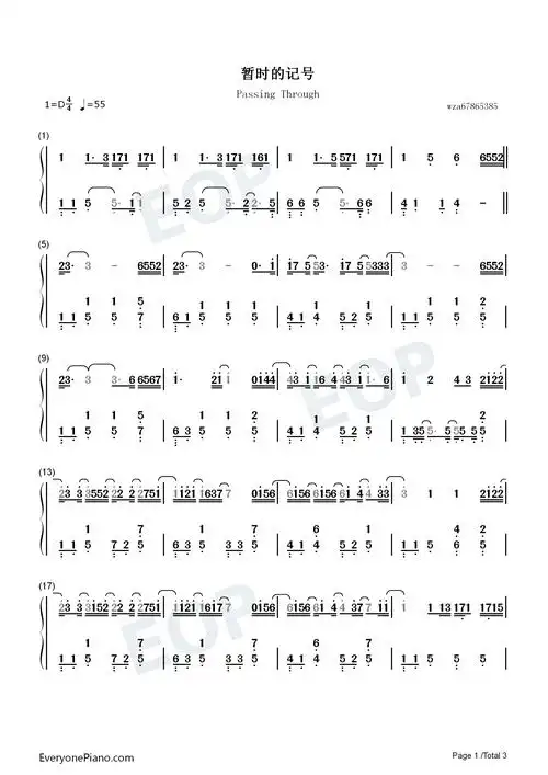 暂时的记号-林俊杰双手简谱预览1