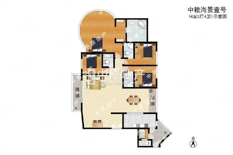 中粮海景壹号4室2厅4卫321.73㎡南北9000万