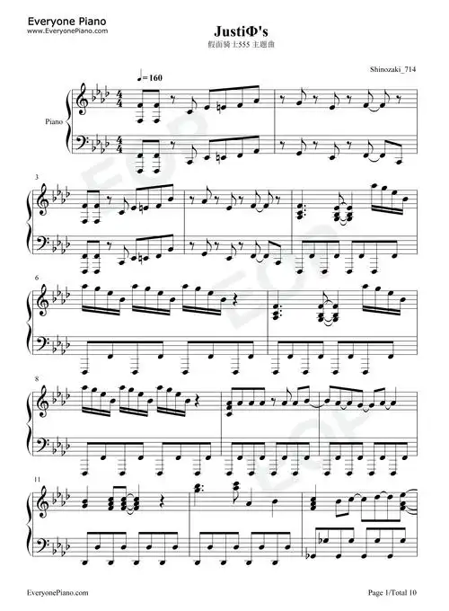 justiΦs-假面骑士555主题曲五线谱预览1