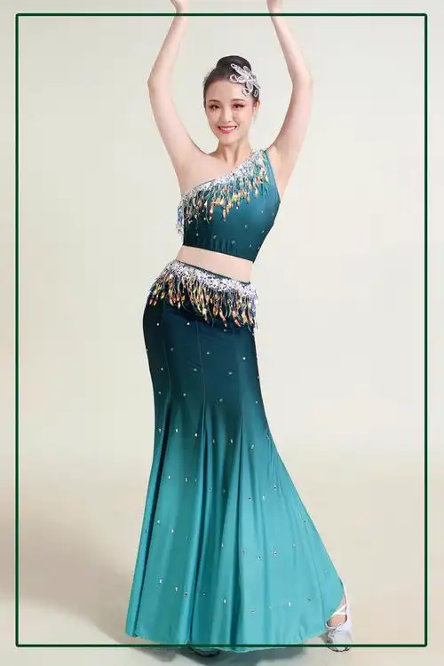 傣族舞练习裙2022新款成人舞蹈服装演出服女云南孔雀舞包臀鱼尾裙艺考