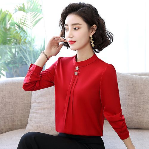 正品桑蚕丝长袖衬衫女华哥弟情春季新款纯色高档绸缎真丝女士衬衣