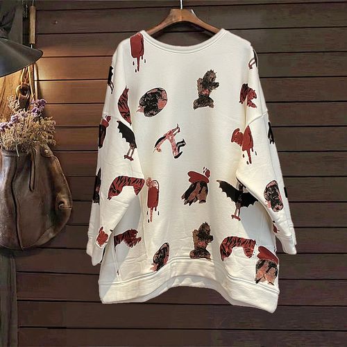 春秋卫衣tiny cuttle小鱼仔宽松休闲长款女纯棉韩单长袖t恤九分袖