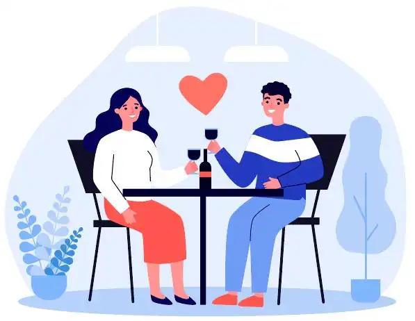 卡通手绘蓝色情侣约会插画图片