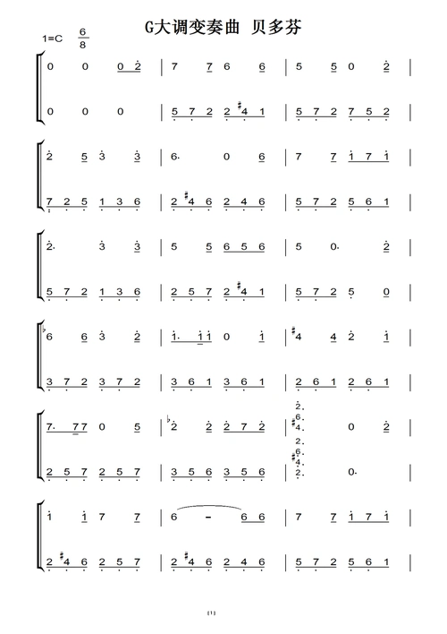 贝多芬 转c调(中央音乐学院钢琴考级指定曲目)原版 钢琴双手简谱 钢琴