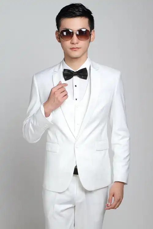 男式西服套装婚纱摄影婚庆礼仪新郎结婚礼服韩版修身白色小西装秋