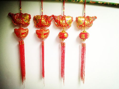 春节用品新年中国结七彩鱼灯笼挂串 创意布艺烫金绒布福元宝挂饰