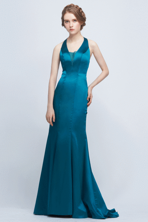 深v绕颈美背拖尾长礼服【19-11661a】