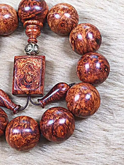 正宗海南黄花梨爆满留疤土豪金底20mm海黄虎皮纹佛珠老料手串新品