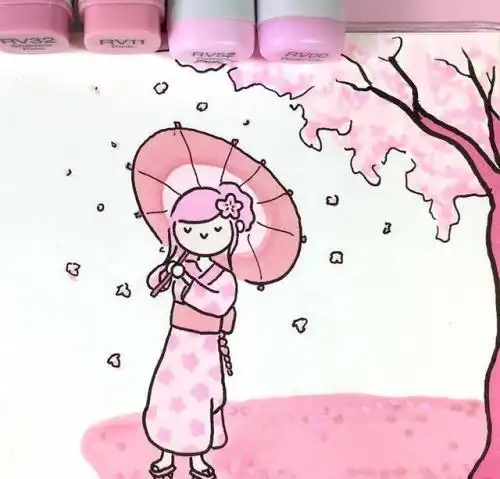 马克笔樱花树简笔画