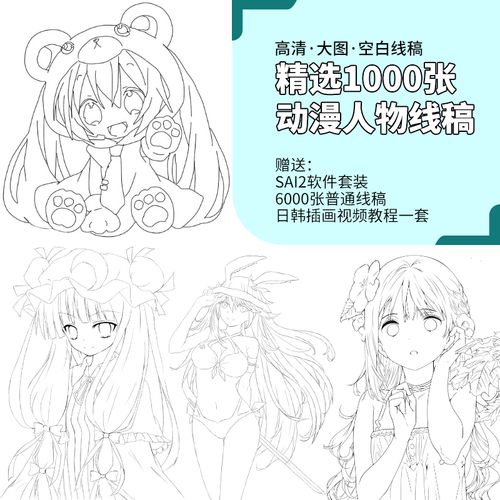sai日系动漫线稿 手绘勾线上色临摹图ps新手板绘插画填色练习素材