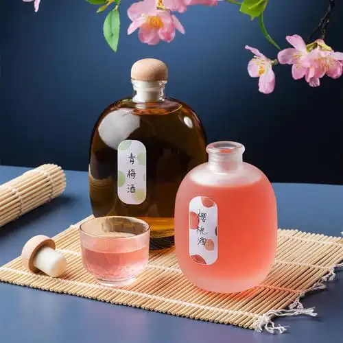 新款圆球果酒瓶配水晶盖透明家用自酿酒瓶葡萄酒瓶花茶玻璃瓶