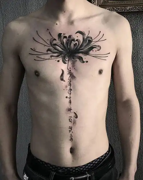 彼岸花纹身图片_胸部老传统纹身图案