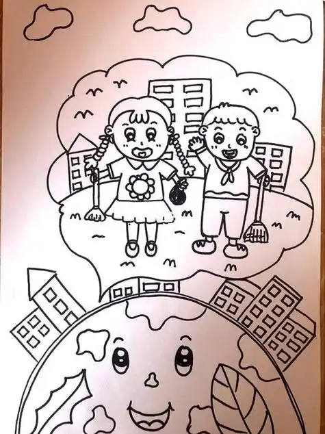 简笔画保护地球爱护环境简笔画上色绘画文化