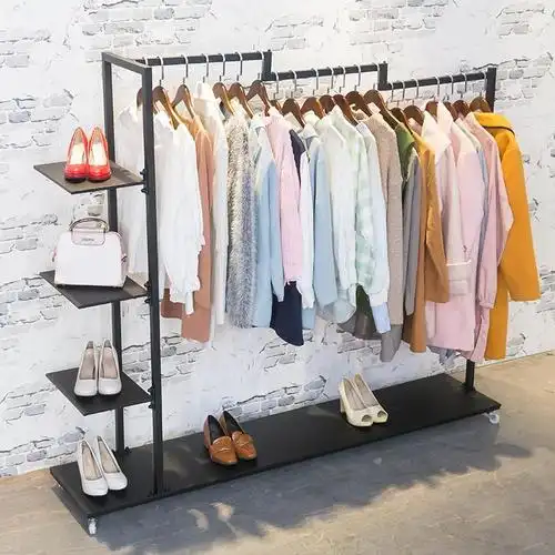 三维工匠服装店衣架展示架鞋包挂衣服架子移动落地男女装店货架侧挂