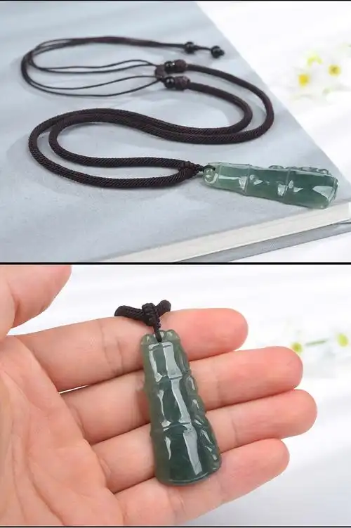 亿珍阁翡翠a货冰糯种浅绿竹节吊坠 节节高升玉竹挂件配绳 附证书-雅蝶