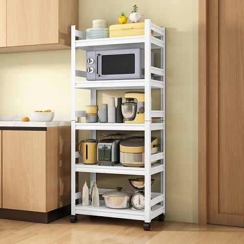 白色厨房置物架落地式多层微波炉收纳可移动橱柜电器厨房置物架
