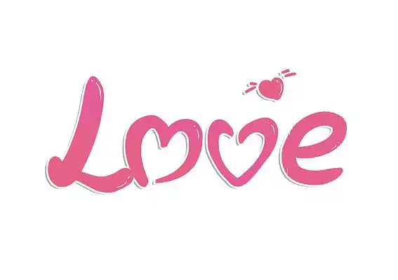 创意手写卡通心形love艺术字为爱告白