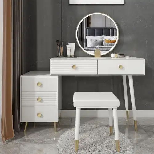 北欧轻奢梳妆台收纳柜一体现代简约小户型卧室网红化妆台带灯