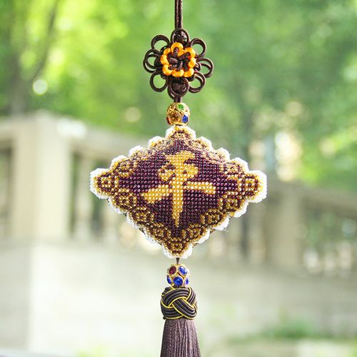 汽车挂件车内吊饰小车上用品男女士创意纯手工十字绣成品平安福珠绣