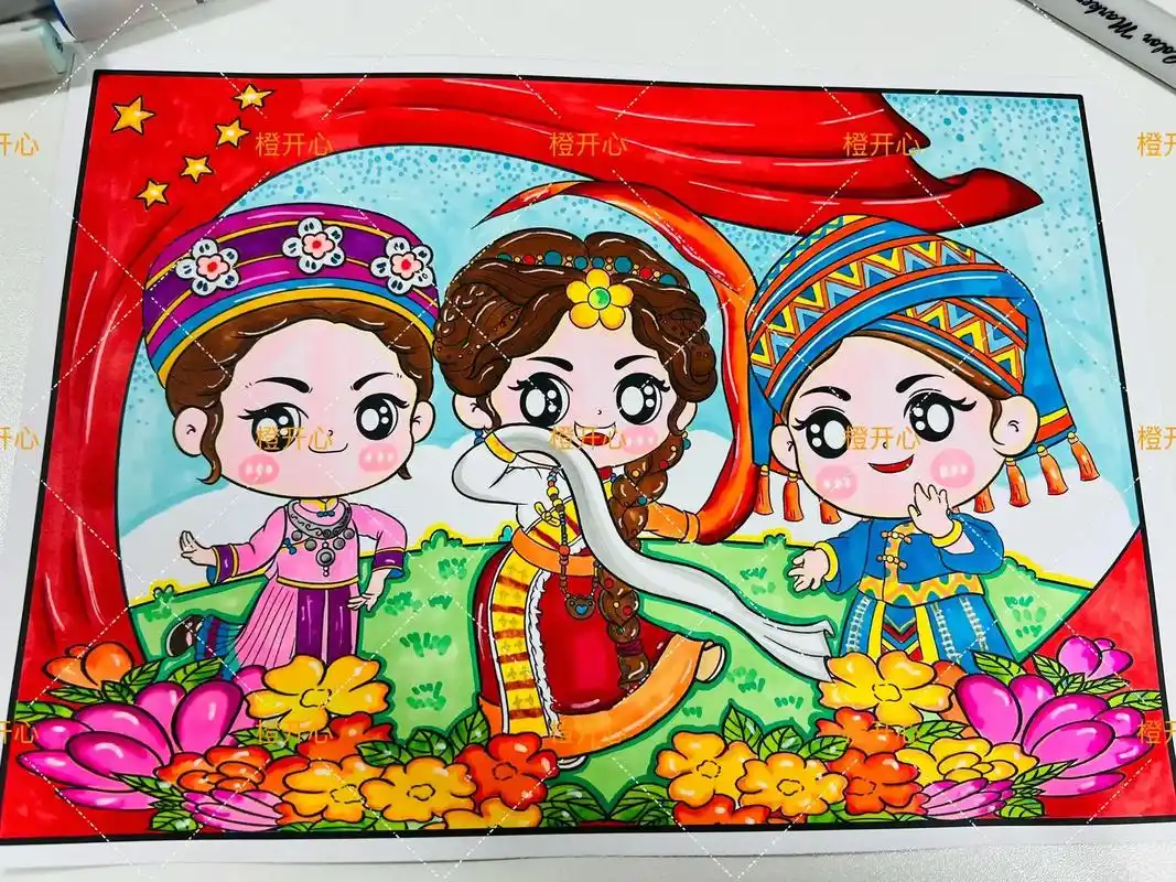 139民族团结主题画.#主题画 #民族特色民族文化 #民族  - 抖音
