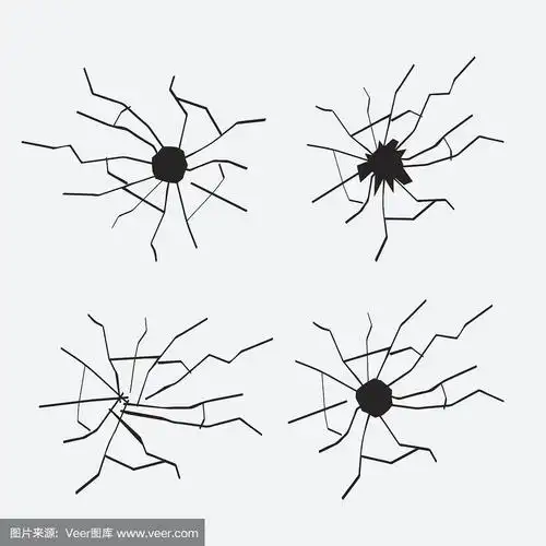 有裂缝,碎玻璃或墙