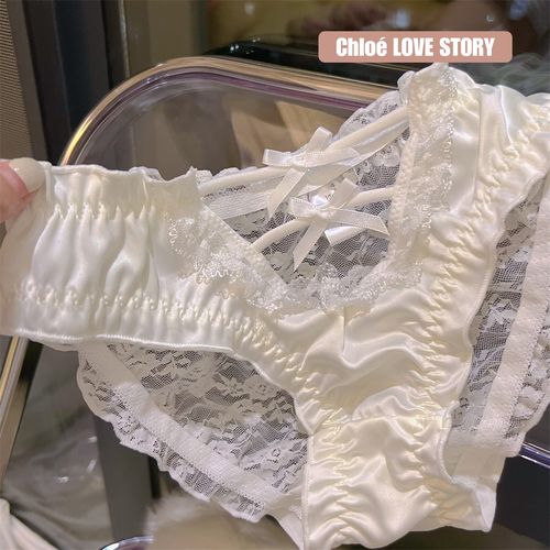 纯欲小姐姐~性感镂空纯白黑色蕾丝边低腰三角内裤青年少女缎面