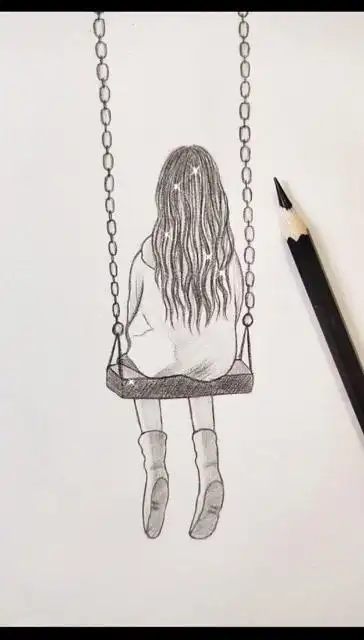 教你画荡秋千女孩背影