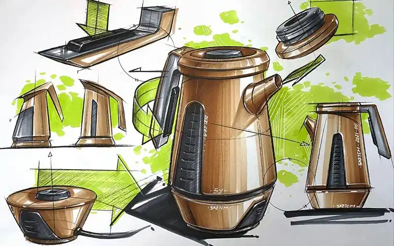 产品设计手绘智能热水壶马克笔表达