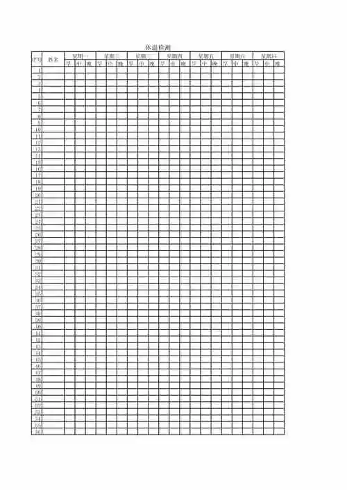 每天体温监测表模板xls