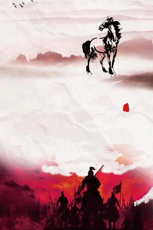 清新战争骏马红色背景素材