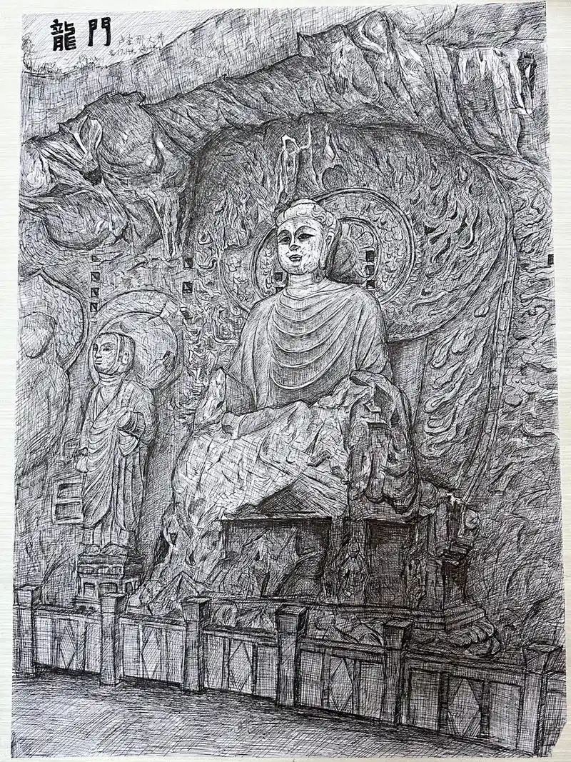 龙门石窟 卢舍那大佛.#原创作品 #手绘 #原创 画的一般 - 抖音
