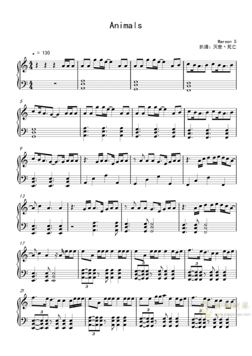 animals钢琴谱-c调-虫虫钢琴