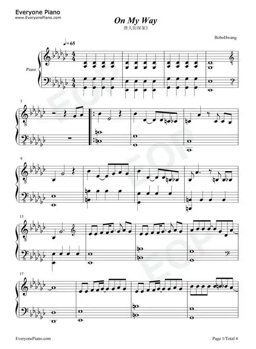 on my way-唐人街探案3插曲五线谱预览1