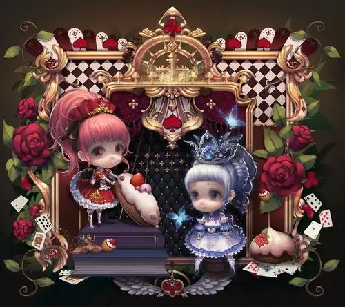 爱丽丝 红桃皇后和白皇后的下午茶-小白酱milkyu__涂鸦王国插画