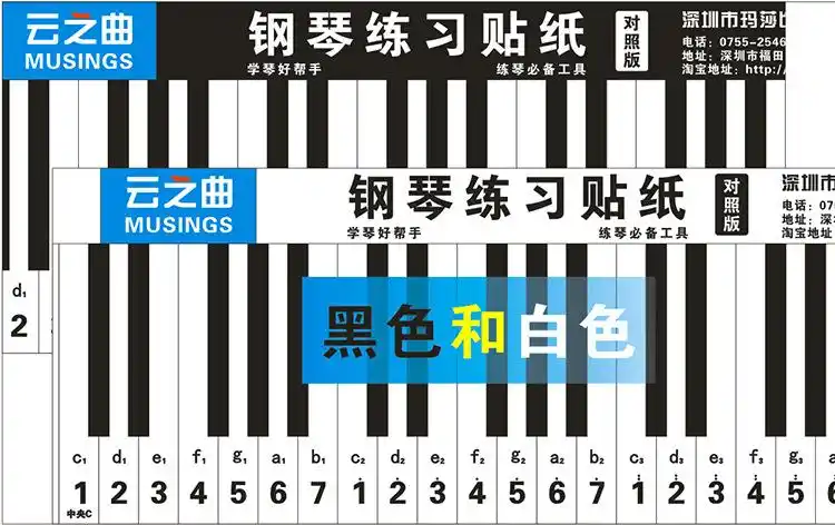 便携式钢琴88键贴纸简谱数字贴纸模拟钢琴键盘黑白简谱指法练