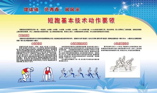 m769蹲踞式起跑加速短跑基本动作要领知识科普墙贴画海报印制2781