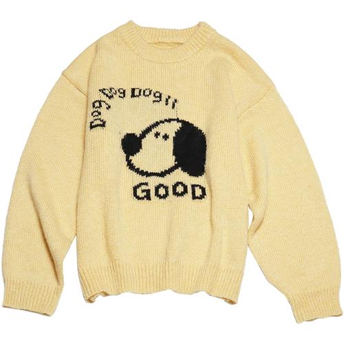 stillyou秋冬软糯慵懒可爱小狗图案套头圆领毛衣女宽松长袖针织衫