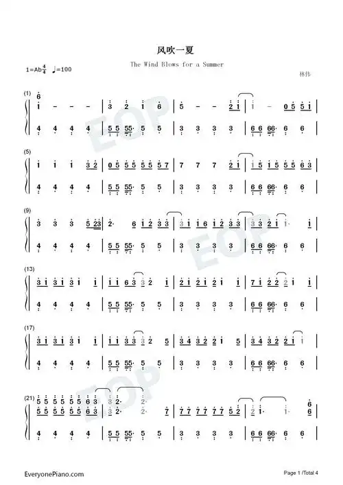 风吹一夏-风吹过我的头发 淋着雨我就站在你家楼下-抖音双手简谱预览1