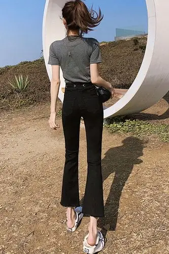 喇叭裤黑色修身