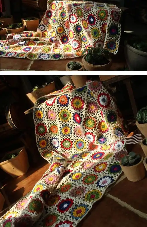 钩针毛毯 良本设计钩针钩编钩花毛毯编织毯沙发毯圆芯桌布盖毯床搭