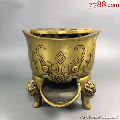 精品仿古做旧黄铜器古玩收藏黄铜炉子摆件创意工艺品家居摆设-铜炉-77
