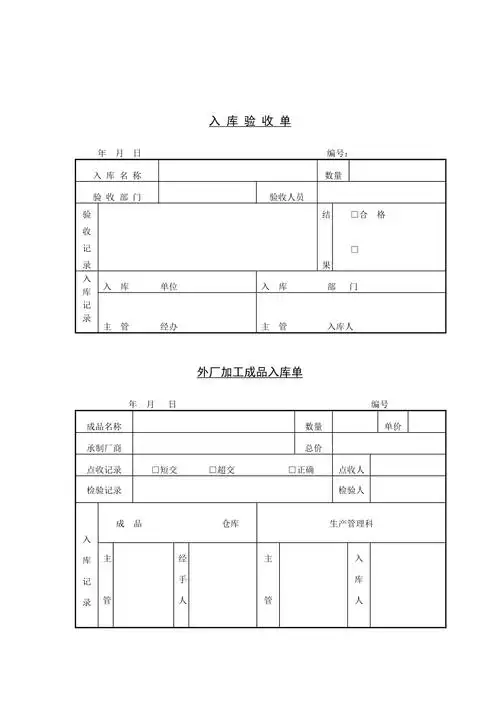 入库验收单及外厂加工成品入库单doc2页doc