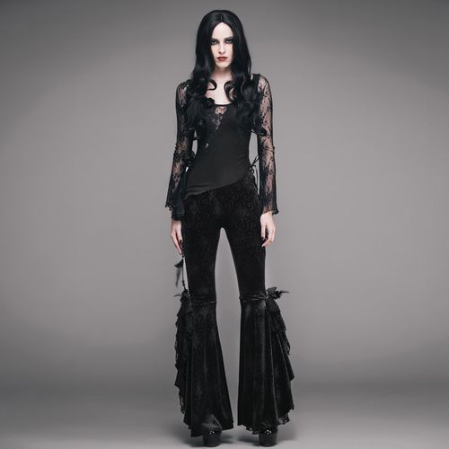 小破亚文化 eva ladys女装 暗黑哥特风蕾丝玫瑰暗花纹弹力喇叭裤